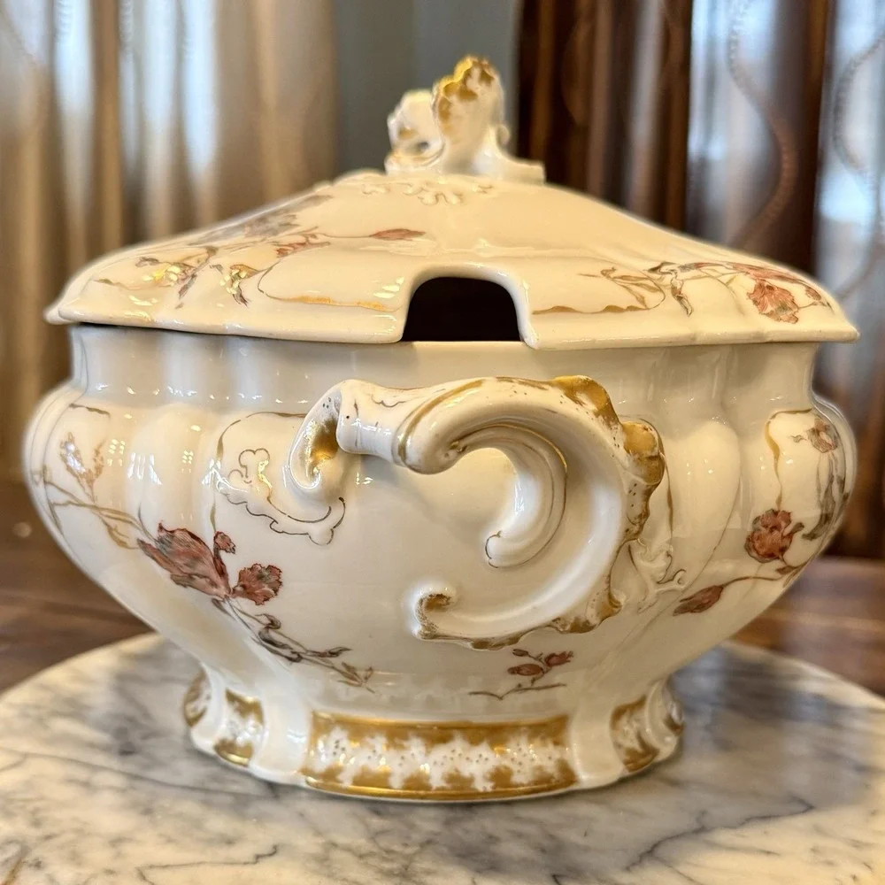 VTG Antique 1880s Haviland LIMOGES Oyster Shell Lid Soup Tureen‎ Hand Painted